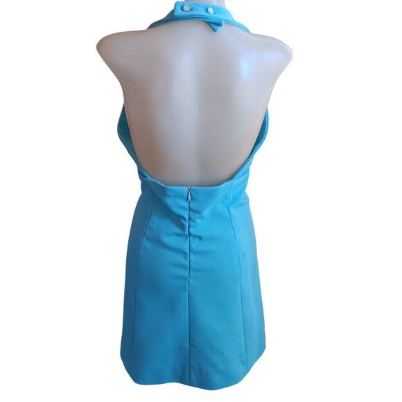 Vintage Mini Dress 8 1970's 1of1 Crop Jacket Blue Embroidered Collar Halter Neck - Picture 4 of 7